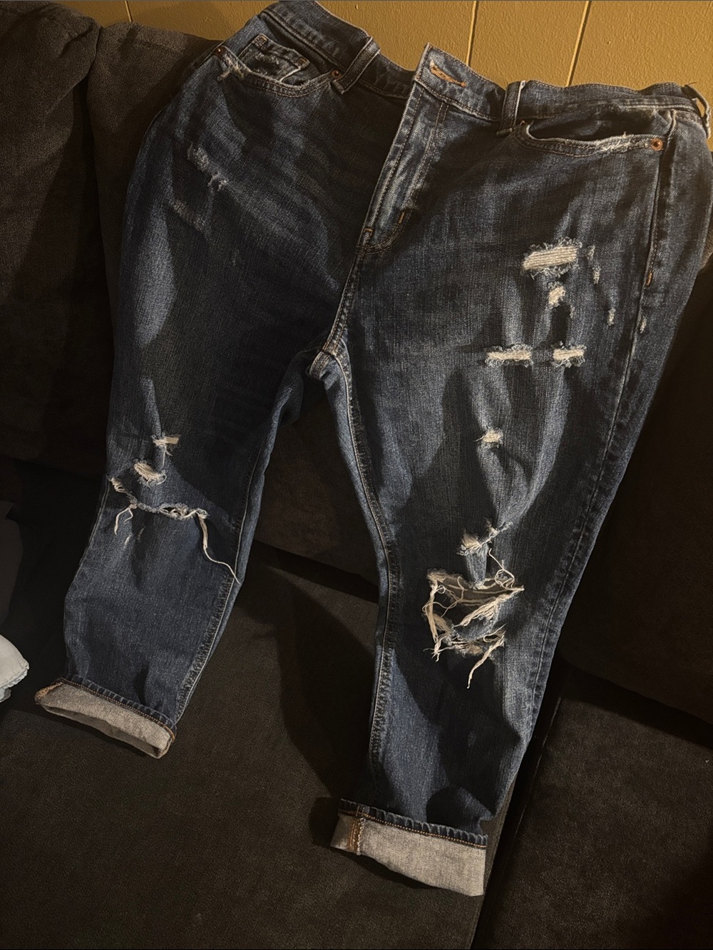 Women’s Distressed Dark Blue Denim Jeans